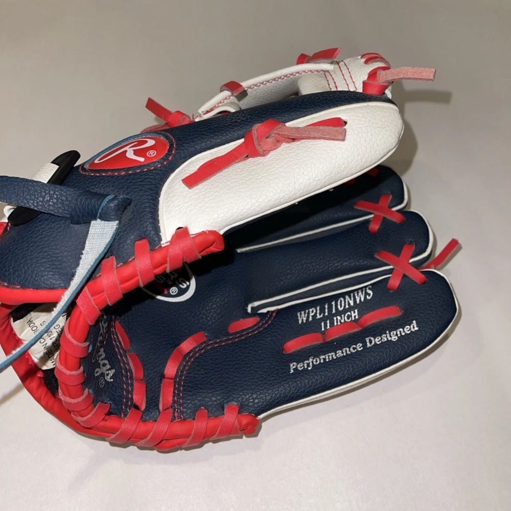 Rawlings WPL110NWS 11" Baseball Glove Navy/White/Red Leather, Youth, right hand